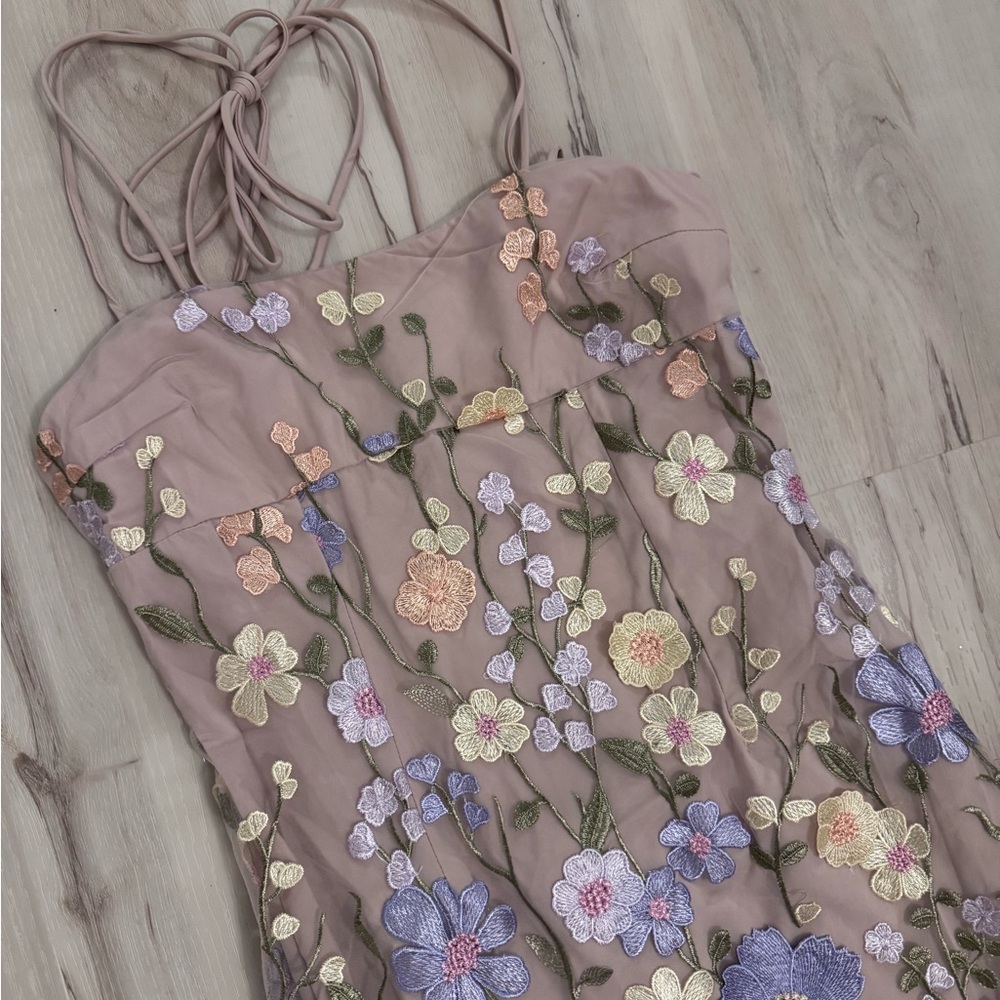 Showpo Floral Embroidered Dress - Purple and Pink - Picture 3 of 9